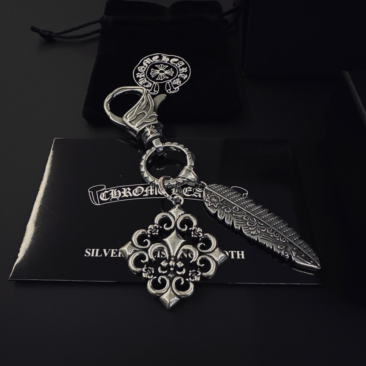 Chrome Hearts Silver Keychain with Feather and Filigree Charm